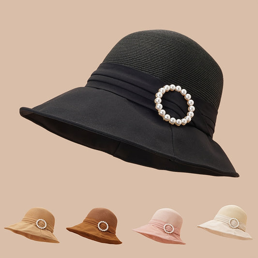 Faux Pearl Strap Bucket Hat Sun Hat Women