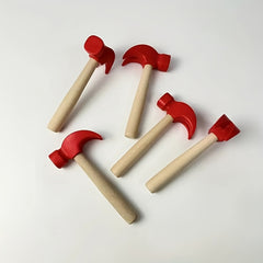 Set of 3 Red Mini Wooden Hammers Pretend Play Educational Tools