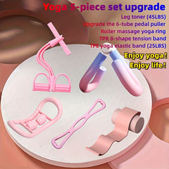 5pcs Yoga Fitness Set: Stretch Rope, Slimming Clamp, Yoga Ring, Resistance Rope