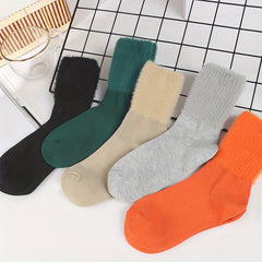 5 Pairs Fuzzy Solid Socks Warm Mid Tube Women's Stockings