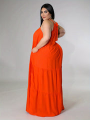  Halter Neck Maxi Smock Dress