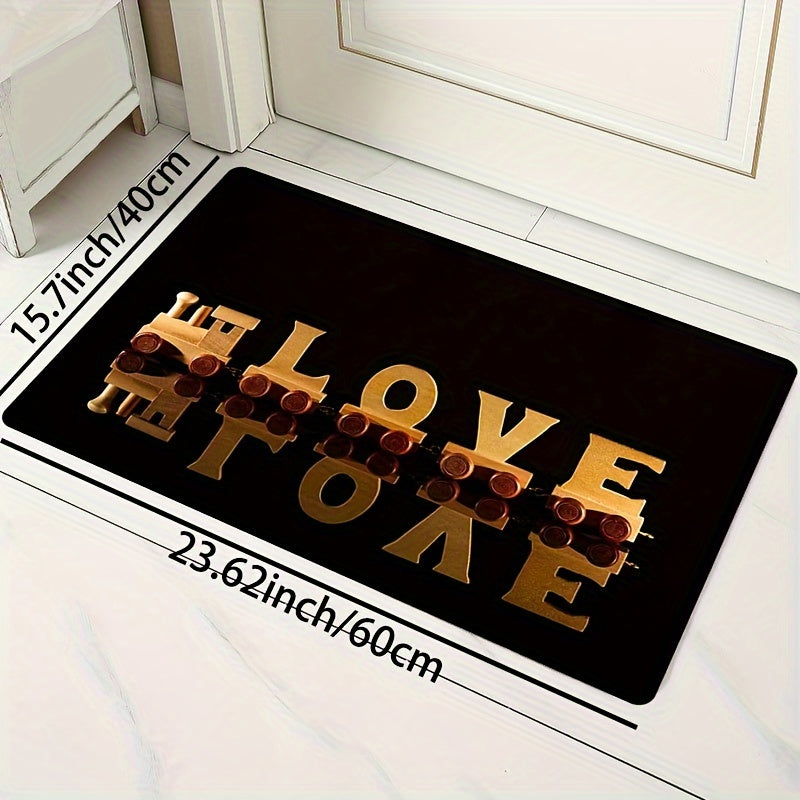 Steam Train Print Rug Romantic Love Element Carpet