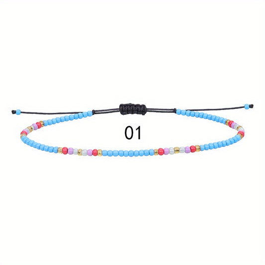 10pcs Colorful Rice Beads Anklet Set Boho Style Bracelet for Women