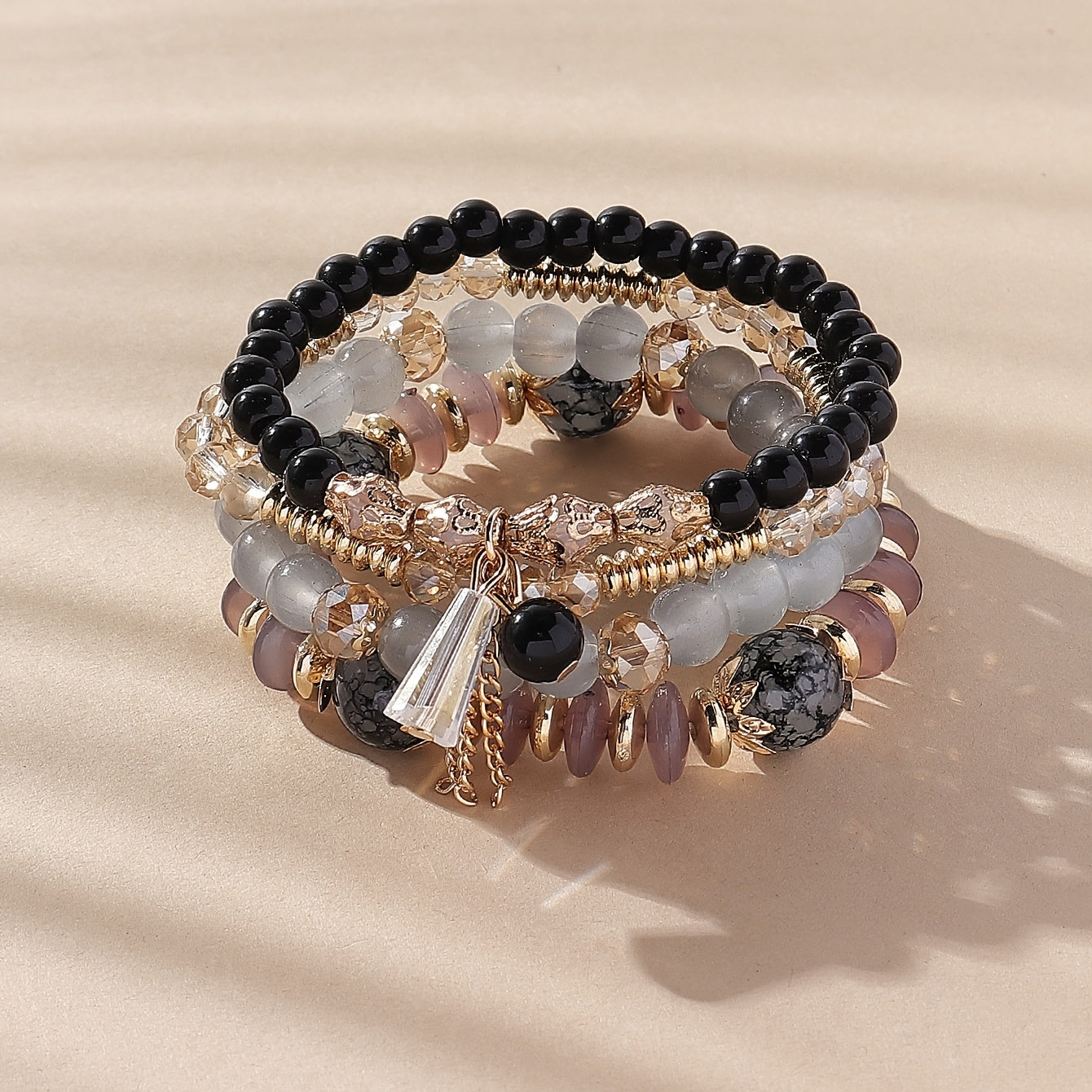 4 Pcs Crystal Beaded Boho Bracelet Set Women's Jewelry Gift
