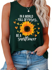  Sunflower Slogan Print Tank Top
