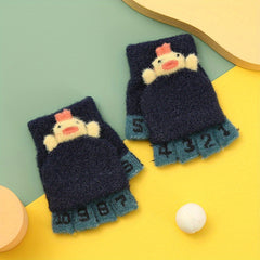 Children Cartoon Warm Half Finger Gloves with Flip