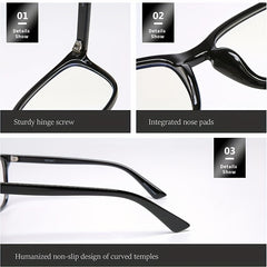 Square Frame Reading Glasses Spring Hinge Anti UV Light Blocking Glasses