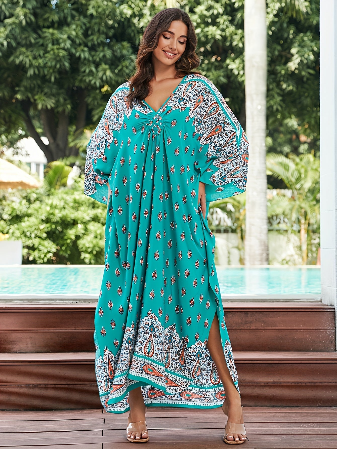 Boho Paisley Floral Batwing Sleeve Plus Size Dress
