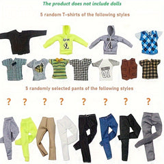 10pc Mixed Outfits for 30-02cm Male Dolls - Tops & Pants - Kids Party Clothes