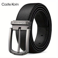 Men's Genuine Leather Belt with Alloy Pin Buckle