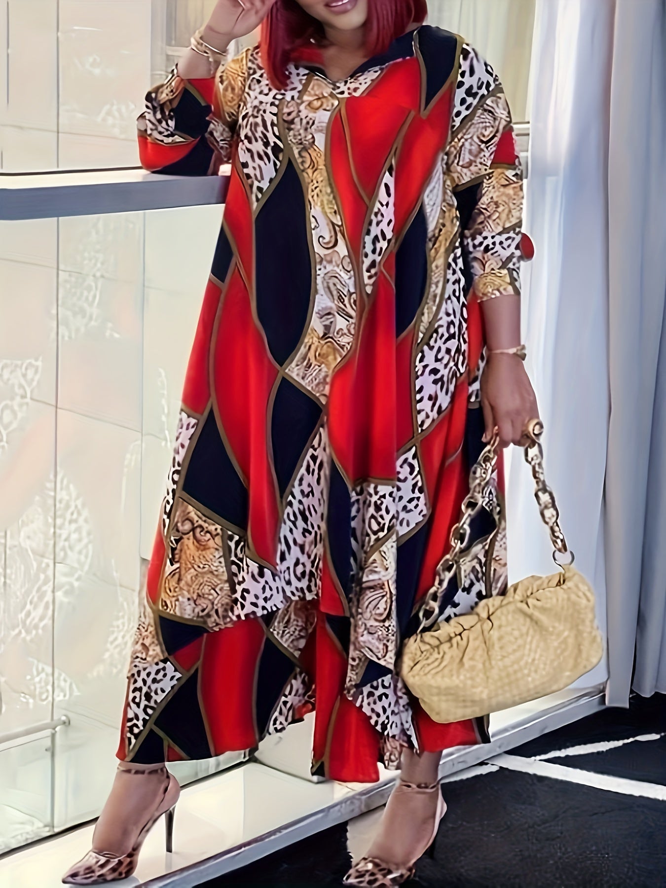  Retro Dress Women's Plus Leopard & Paisley Print Maxi Dress