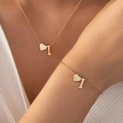 26 Letters Pendant Necklace & Chain Bracelet Set for Women & Girls