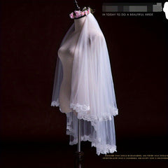 Bridal Wedding Veil Lace Edge Double Layered Comb Access