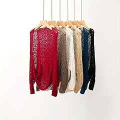 Hollow Out Knitted Shawl Long Sleeve Casual Cape Wraps for Women