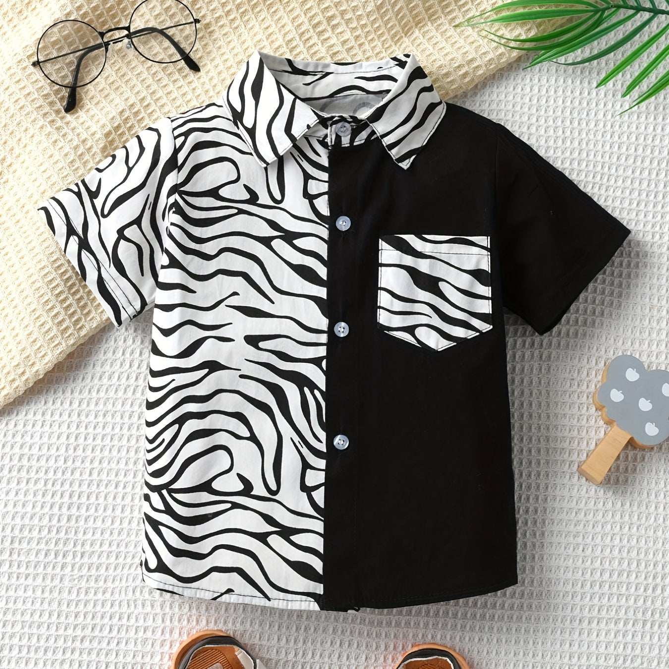 Boys Block Short Sleeves Shirt Preppy Style For Summer Kids Clothes