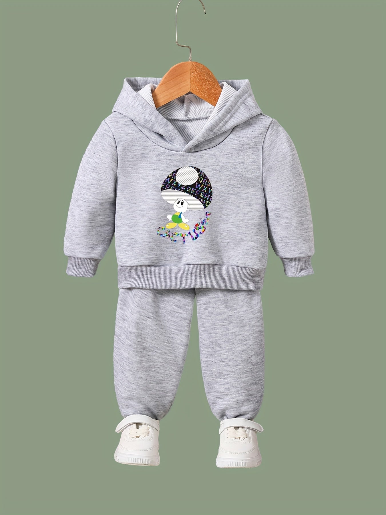 Kids Mushroom Graphic Hoodies Pants Set for Sports