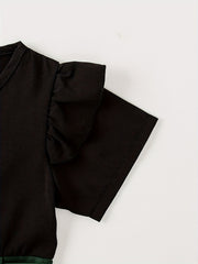 Girls' Short Sleeve Block Belted Dress For Party