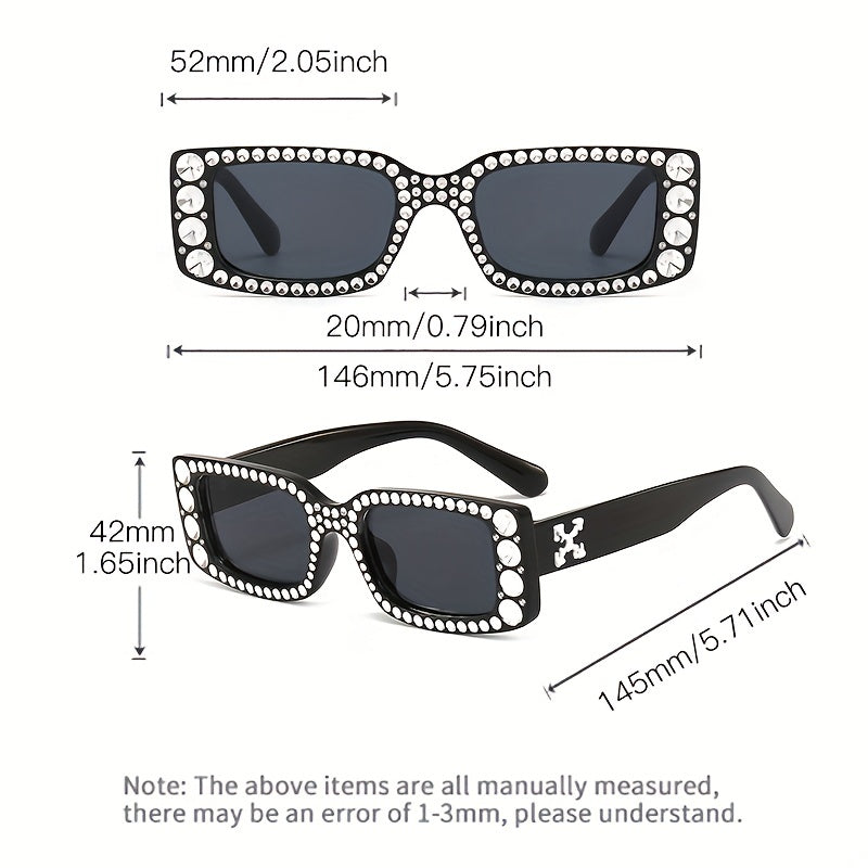 Rhinestone Sunglasses Rectangle Frame Casual Eyewear UV400
