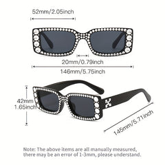 Rhinestone Sunglasses Rectangle Frame Casual Eyewear UV400