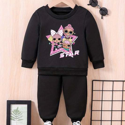 Baby Girls Cartoon Team Sweatshirt Pants Set