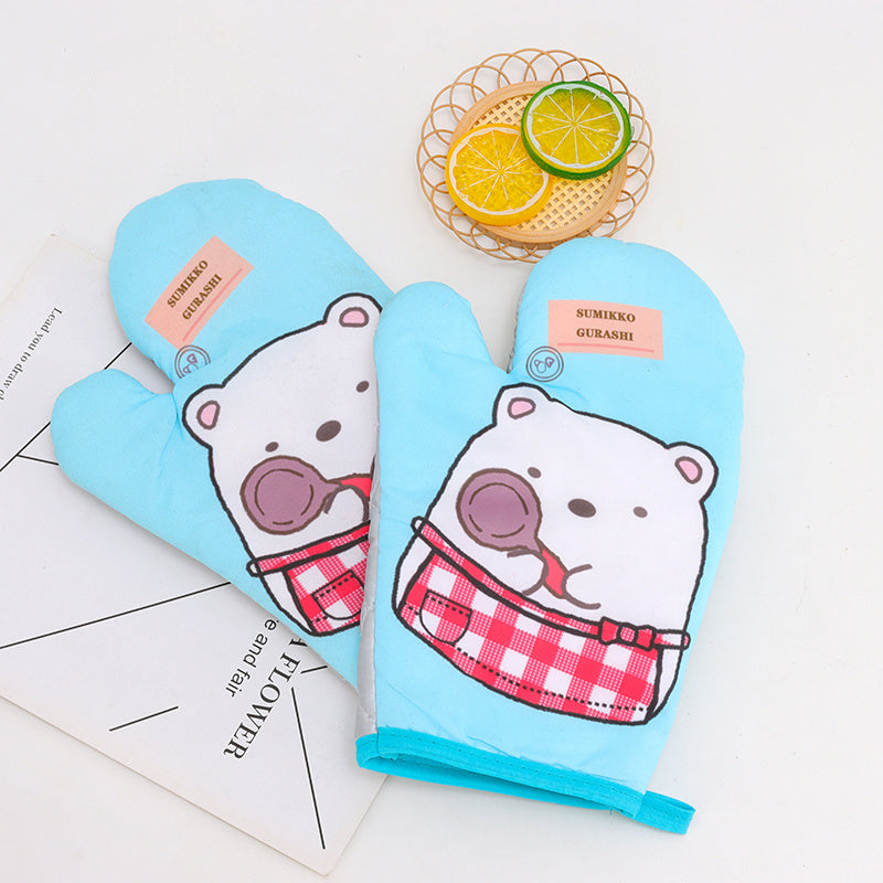 2pcs Oven Mitts Gentleman Print Pattern Gloves Mat Set
