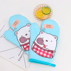 2pcs Oven Mitts Gentleman Print Pattern Gloves Mat Set