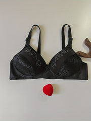 Contrast Lace Push Up Bra with Rhinestone Decor