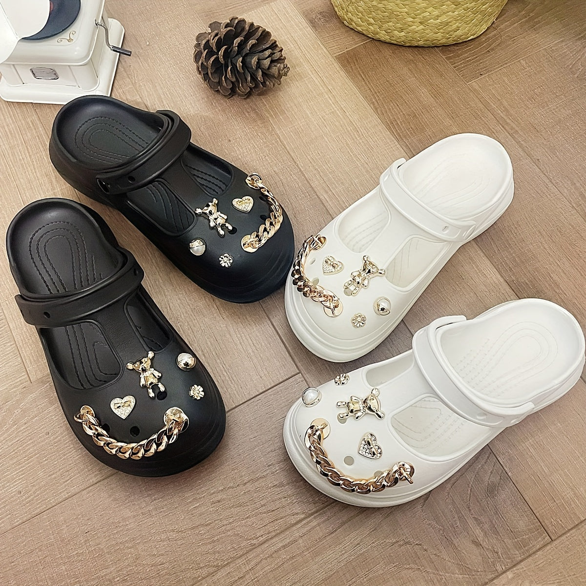 Women's Bear Charms Platform Clogs Cut out Closed Toe Non Slip Sandals