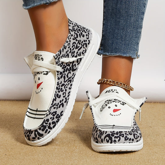Leopard Print Canvas Lace-Up Shoes Stylish Bird Pattern Outdoor Shoes