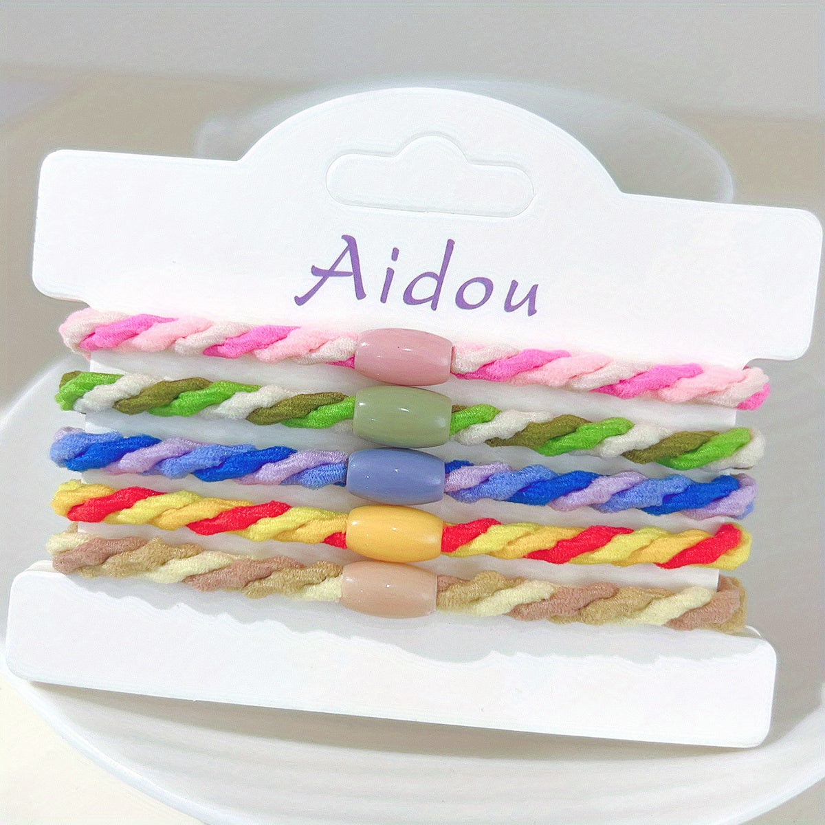 5pcs Rainbow Hair Tie Bracelet Braided Hair Rope Ponytail Holder Women Girls