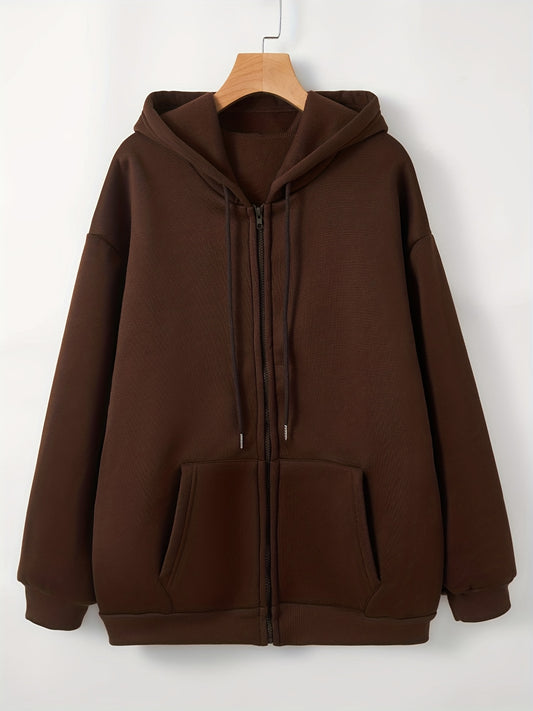 Solid Zip Up Hoodie Long Sleeve Sweatshirt