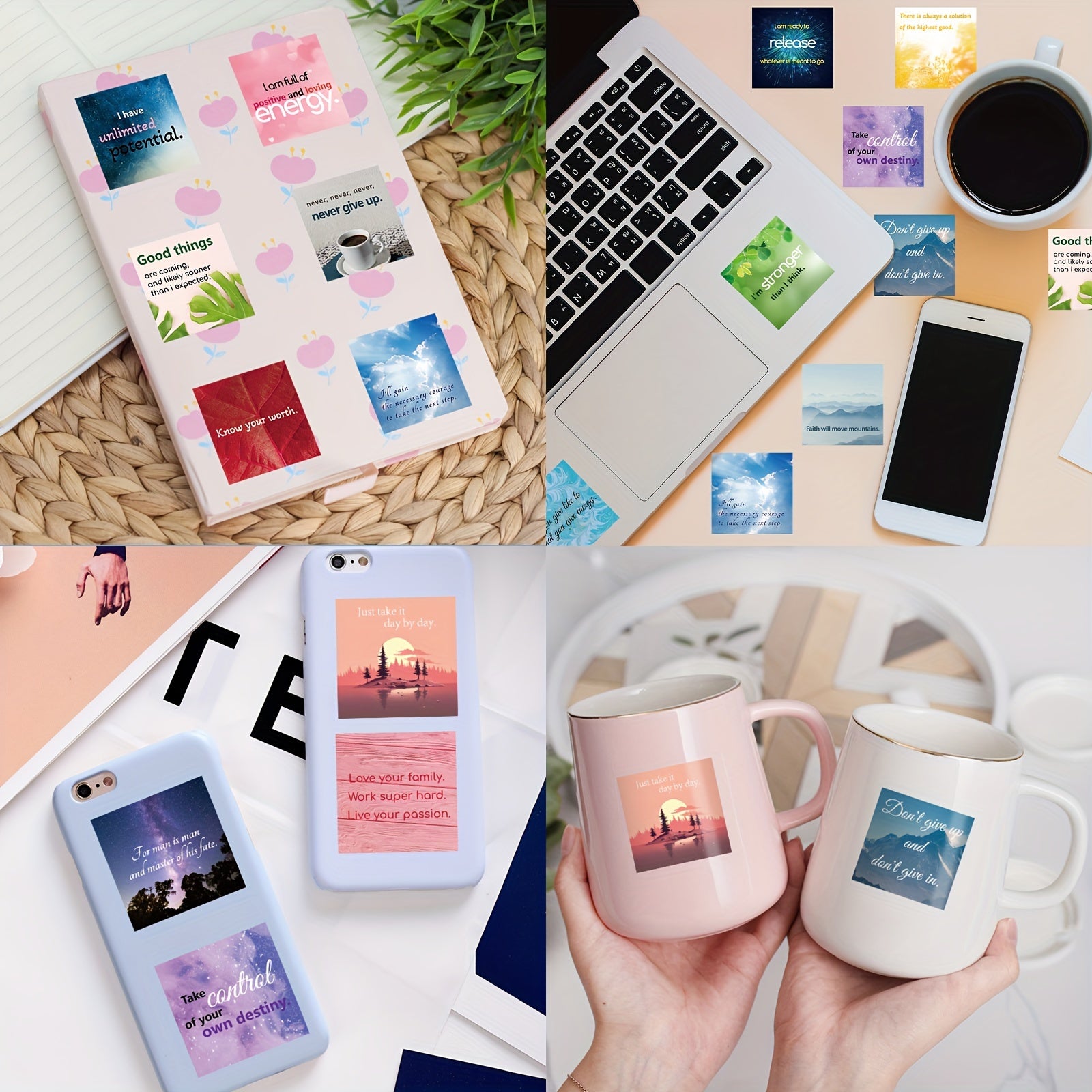 50pcs Inspirational Quotes Laptop Waterproof Vinyl Positive Stickers Easter