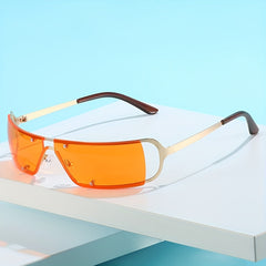 Y2K Futuristic Metal Hollow Sunglasses Rivet Decor UV400