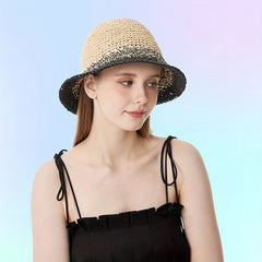 Khaki Gradient Crochet Bucket Hat Vintage Fisherman Cap