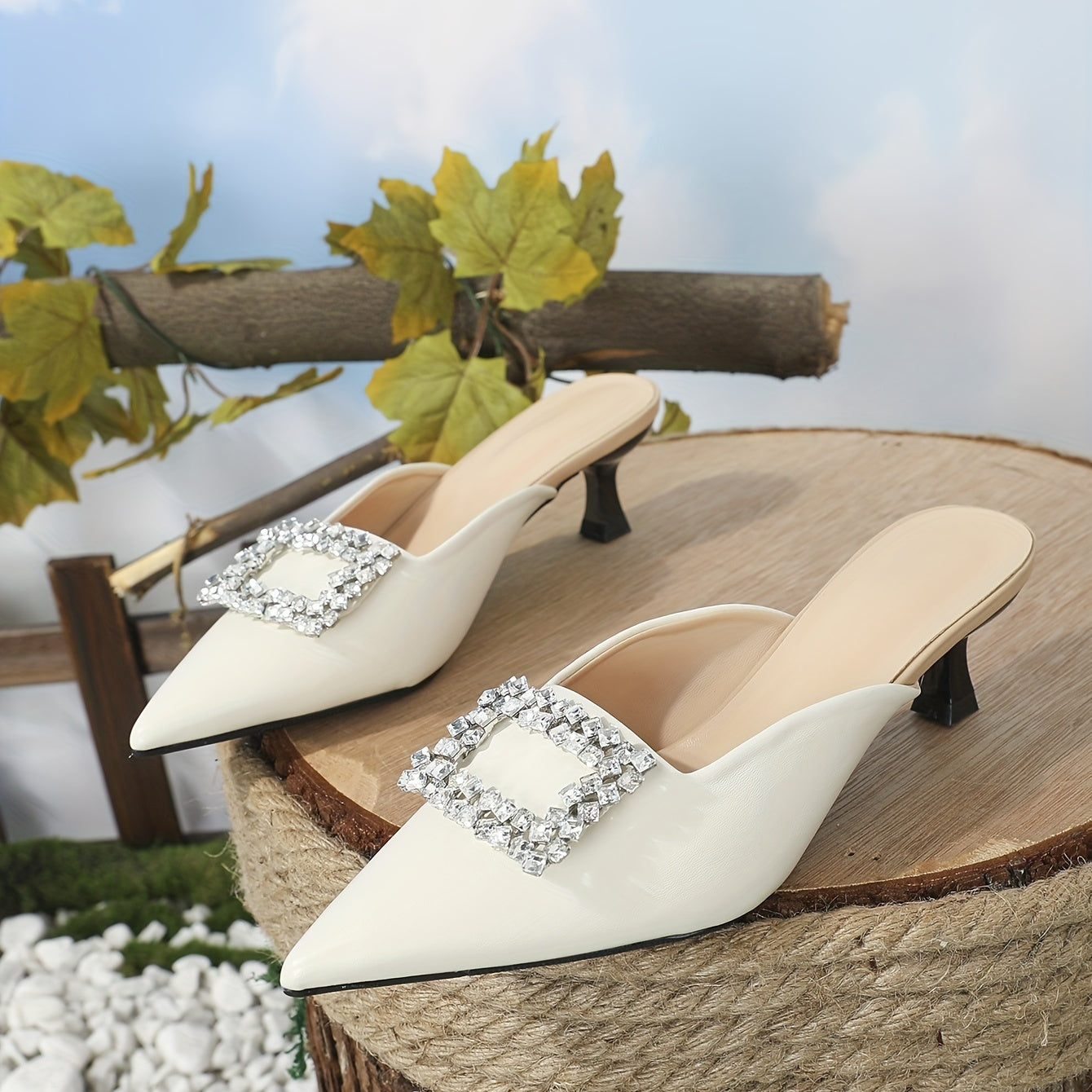 Women's Rhinestone Kitten Heels Slingback Sandals Wedding Low Heels