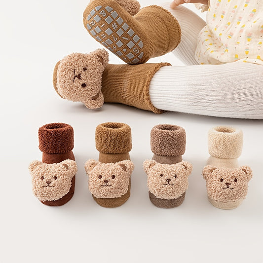 Adorable Bear Decorated Non Slip Socks for Kids