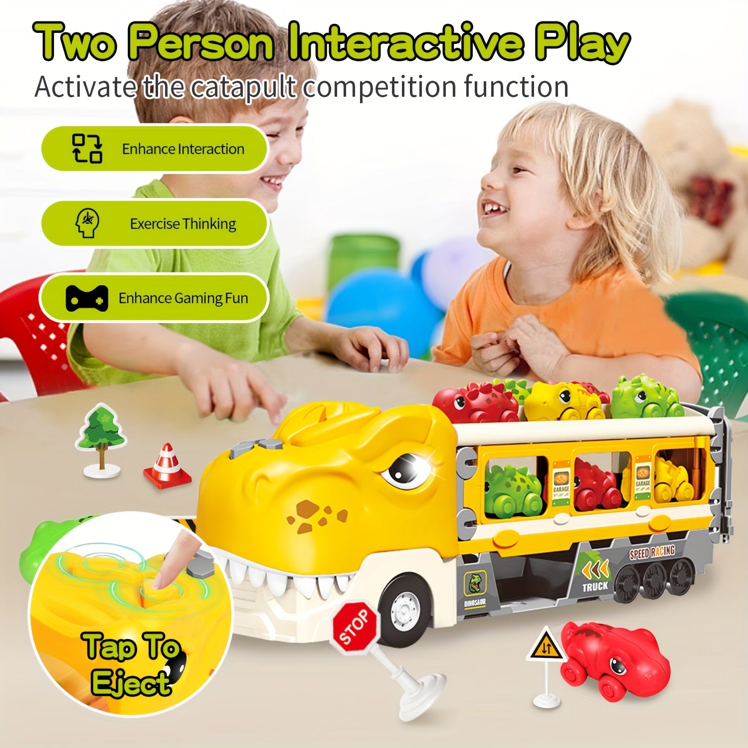 Kids Dinosaur Sliding Toy Car Set with Catapult Deformation Car