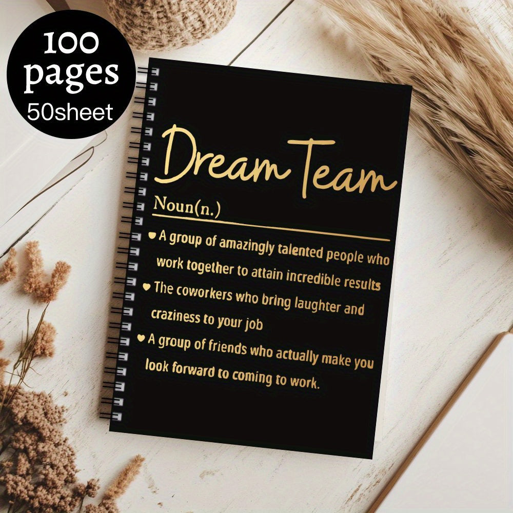 Inspirational Spiral Notebook DREAM TEAM Motivational with Golden Text 100 Pages