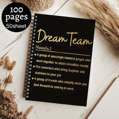 Inspirational Spiral Notebook DREAM TEAM Motivational with Golden Text 100 Pages