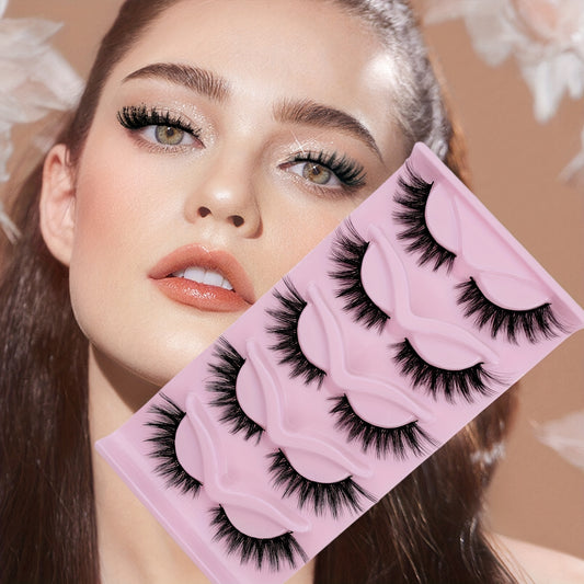 5 Pairs Fluffy Cat Eye False Eyelashes for Eye Opening Makeup