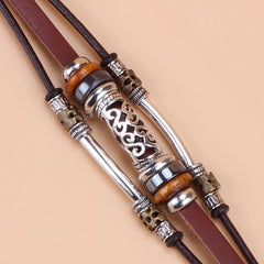 Men's Ethnic Style Hollow Elbow Beaded Leather Bracelet