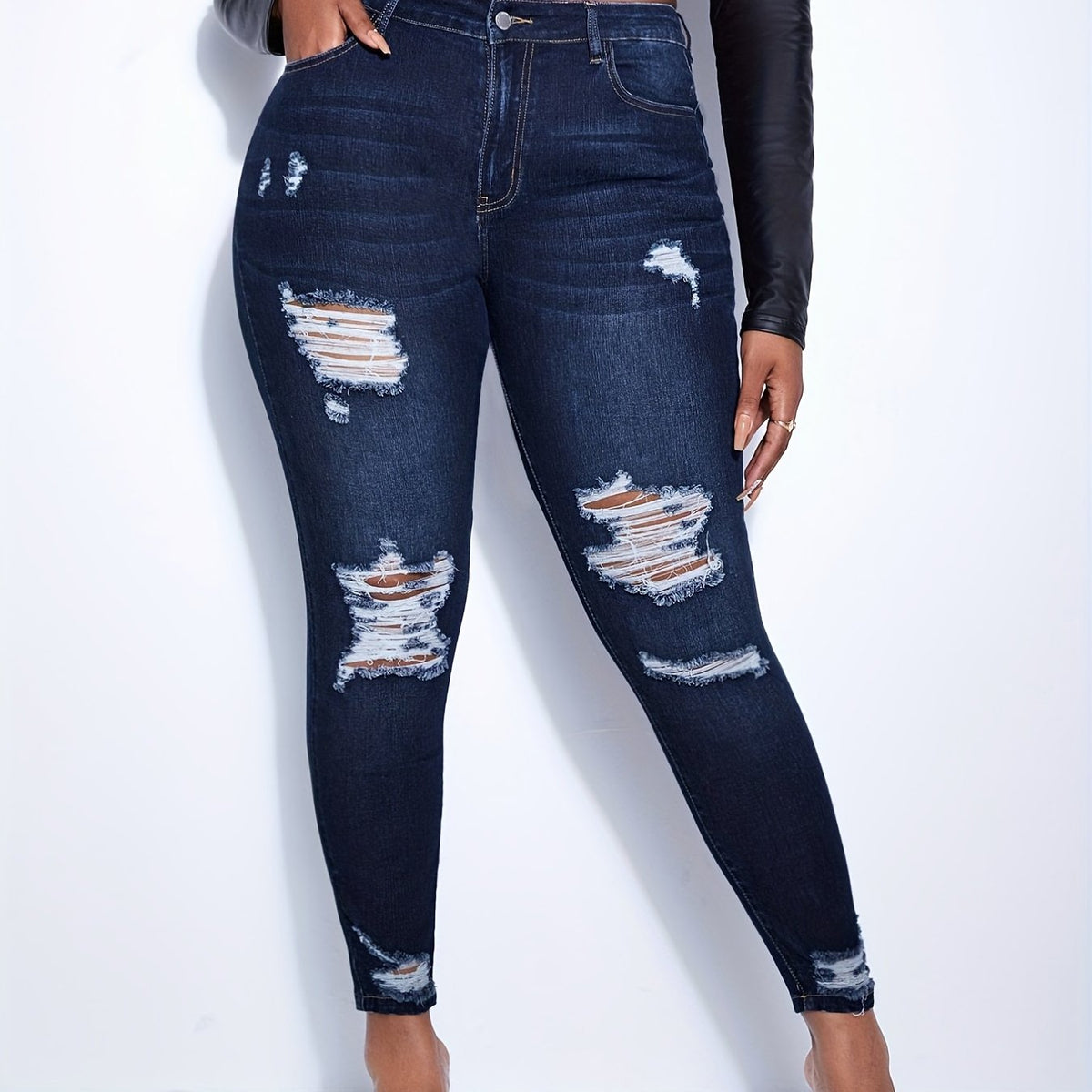  Retro Jeans Women's Plus Ripped Skinny Stretch Washed Jeans
