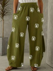Women's Plus Dandelion Print Wide Leg Pants With Pockets