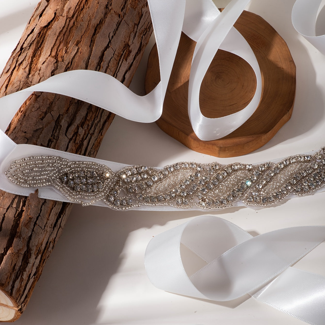 Curved Rhinestone Ribbon Belt for Wedding Bridal