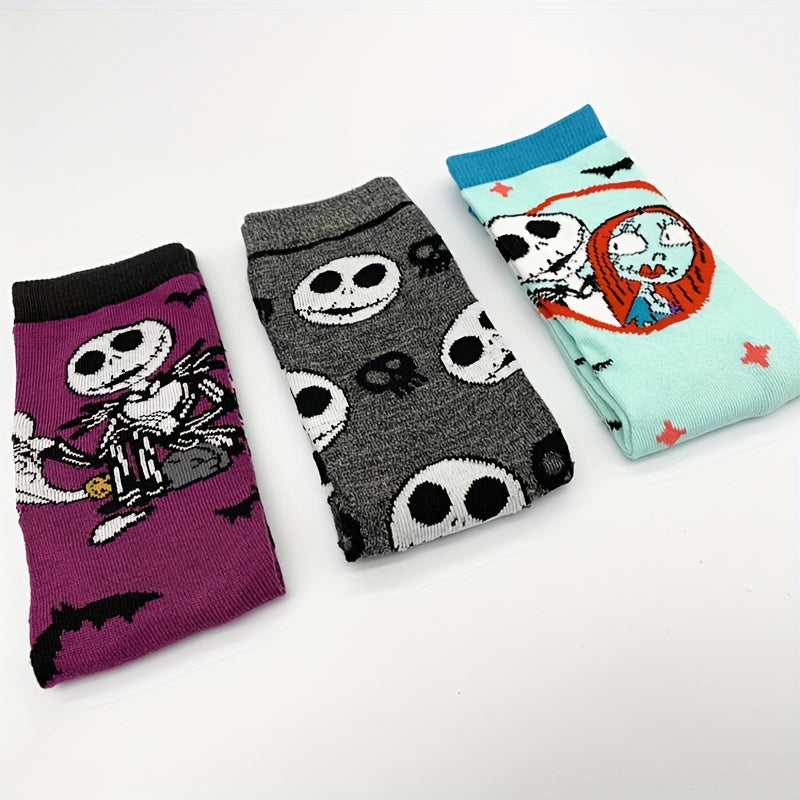 4 Pairs Skull Print Socks Halloween Mid Tube Stockings