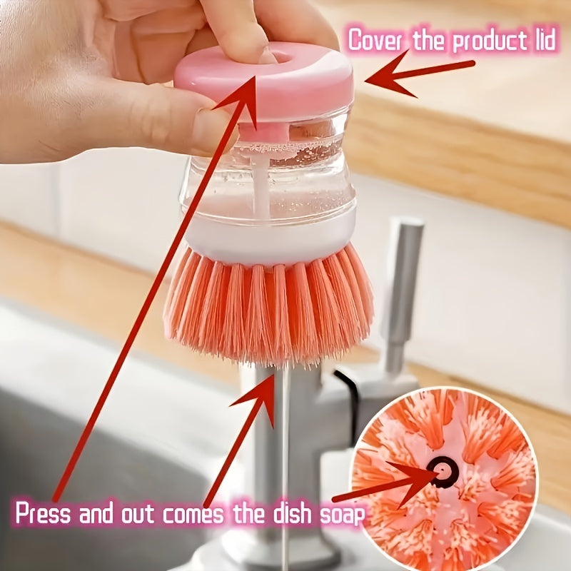 2pcs Dish Brush With Soap Dispenser Pot Washing Brush