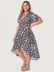 Floral Print Short Sleeve V Neck Layered Maxi Dress