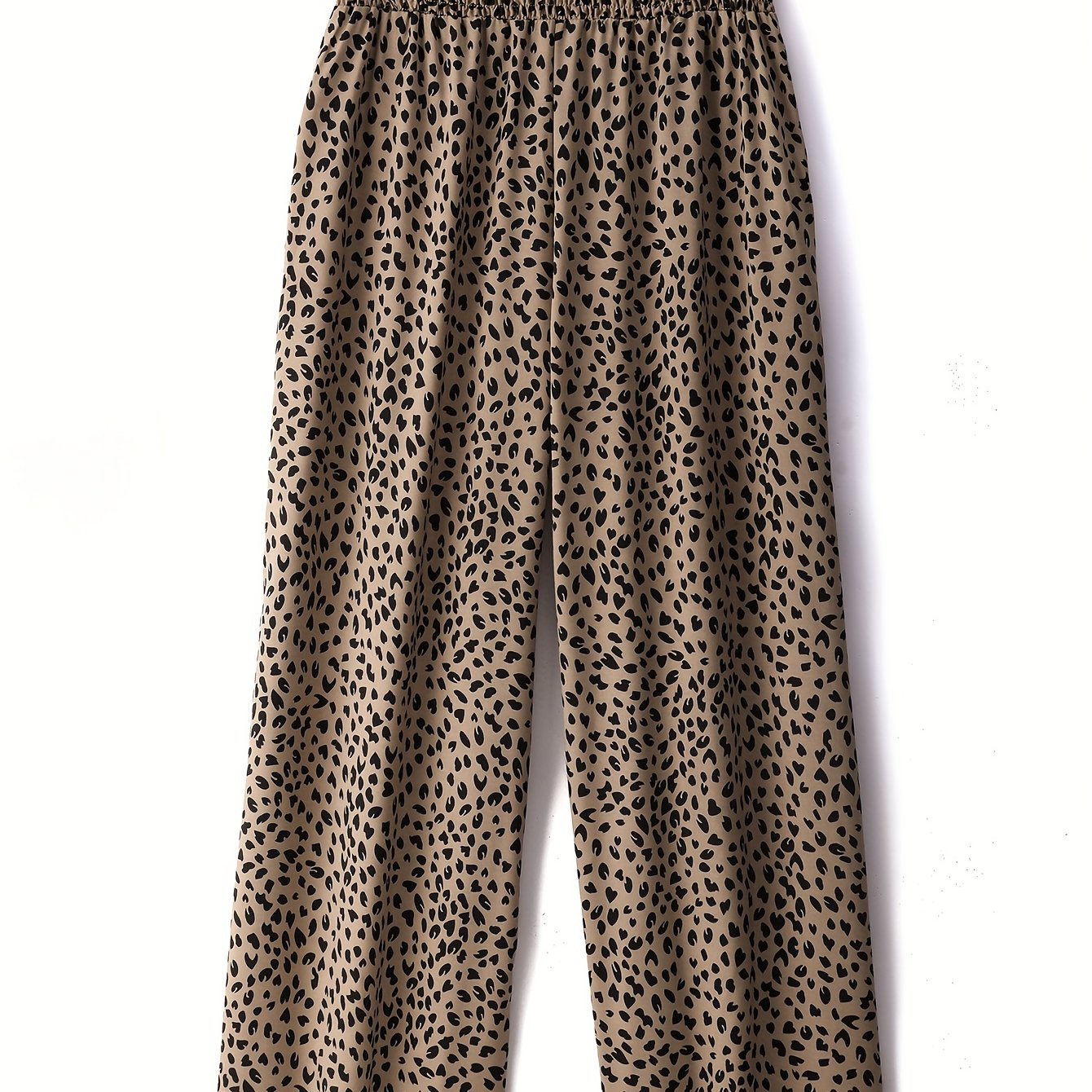  Heart Print Shirred Waist Wide Leg Trousers