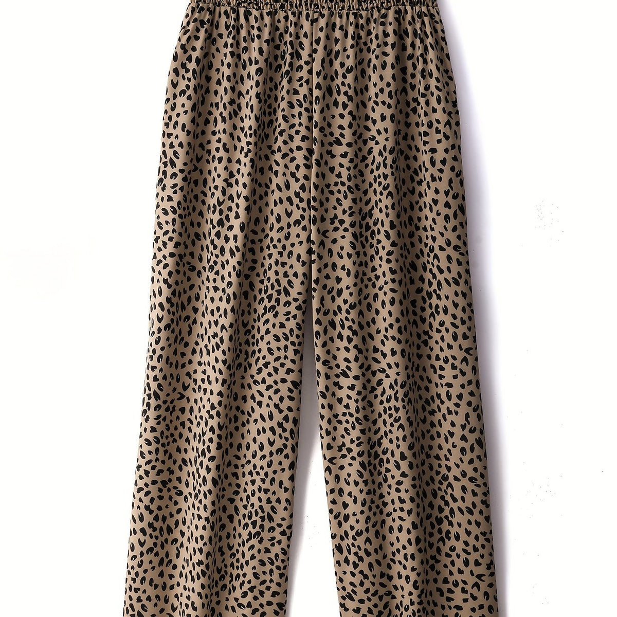  Heart Print Shirred Waist Wide Leg Trousers