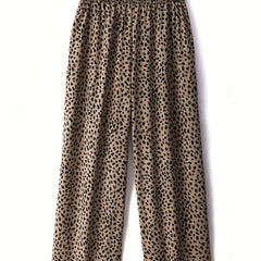  Heart Print Shirred Waist Wide Leg Trousers